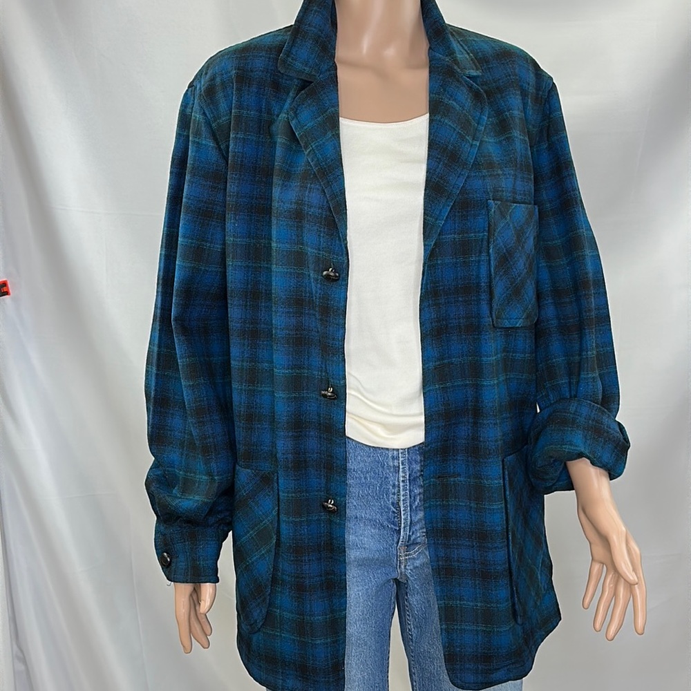 Pendleton Oversized Virgin Wool Dark Plaid Shirt … - image 1